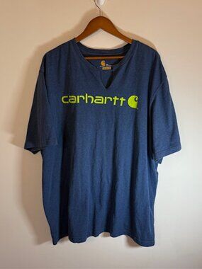 Carhartt Heavyweight T-Shirt Mens 2XL Logo Spellout Blue Yellow Loose Fit Tee